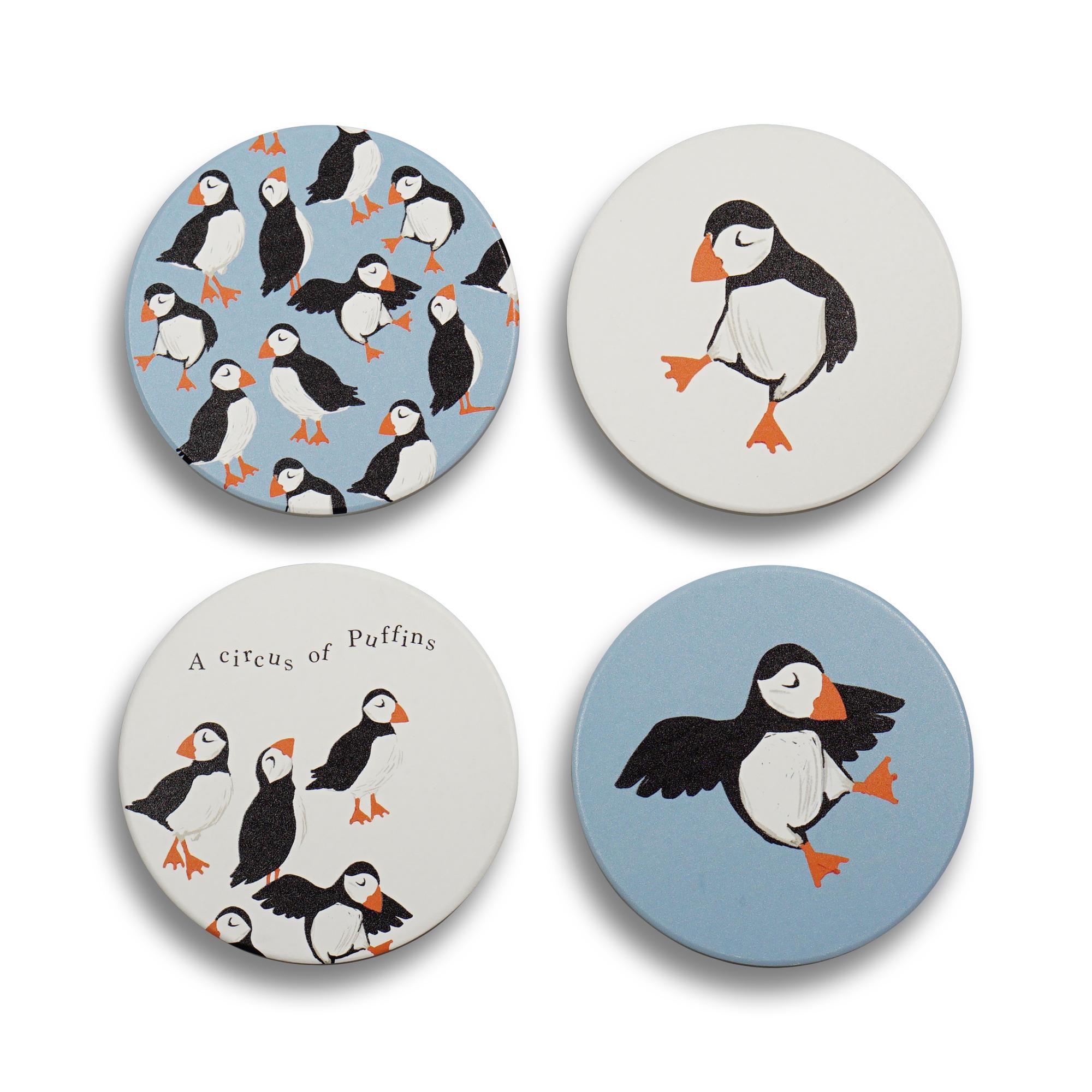 Coasters Set of 4 Ceramic - RSPB (Circus of Puffins)