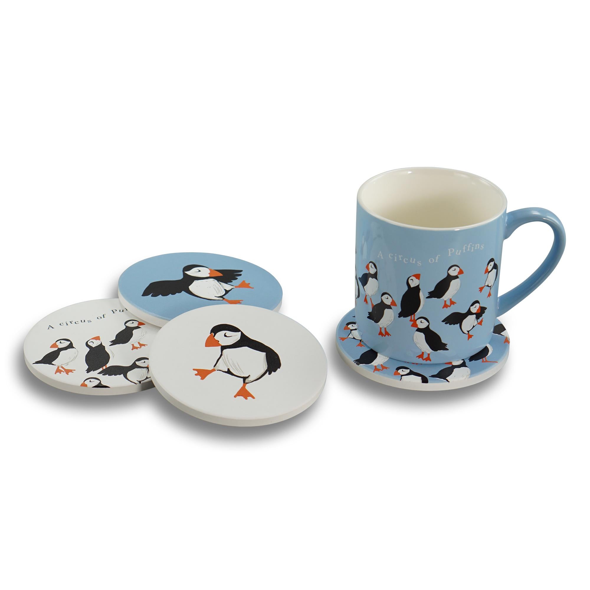 Coasters Set of 4 Ceramic - RSPB (Circus of Puffins)